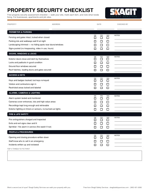 Preview of the free fillable Property Security Assessment Checklist